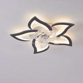 Modern Simple Living Room Light New Quiet Bedroom Ceiling Fan Light (Option: Black bauhinia flower-110V)